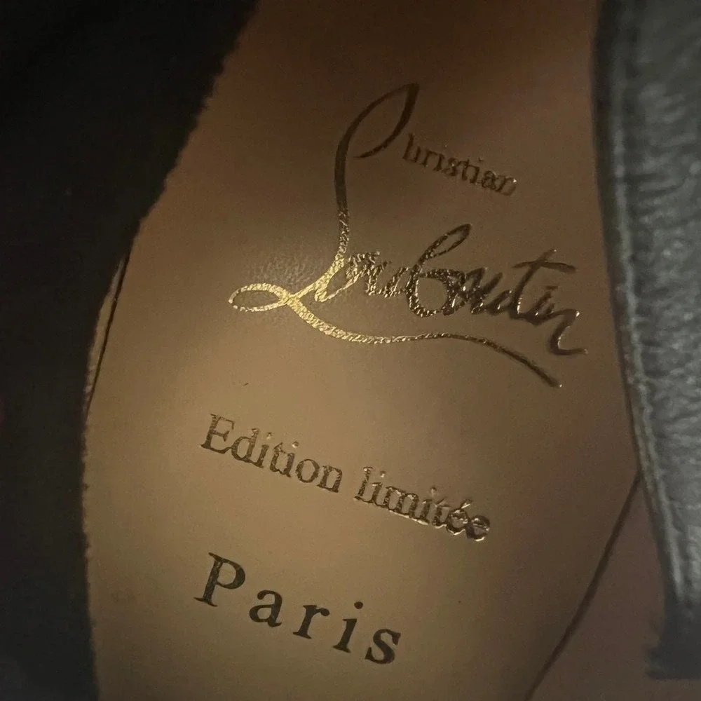 Christian Louboutin Limited Edition Black Lipstrass Patent Thigh Boots Size 37.5